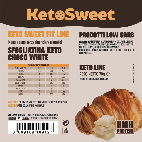 KETOSWEET SFOGLIATINA NAPOLETANA KETO (BOX DA 10X70g) CIOCCOLATO BIANCO