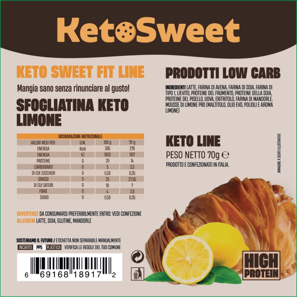 KETOSWEET SFOGLIATINA NAPOLETANA KETO (BOX DA 10X70g) CREMA DI LIMONE