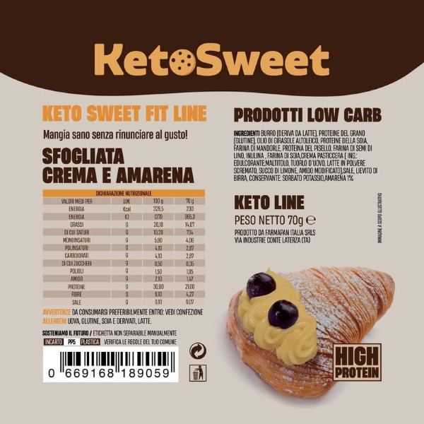 KETOSWEET SFOGLIATELLA CLASSICA RIPIENA (BOX DA 10x70G) GUSTO CREMA e AMARENA