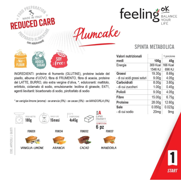 FEELING OK PLUMCAKES 45G GUSTO ARANCIA (STAGE 1)