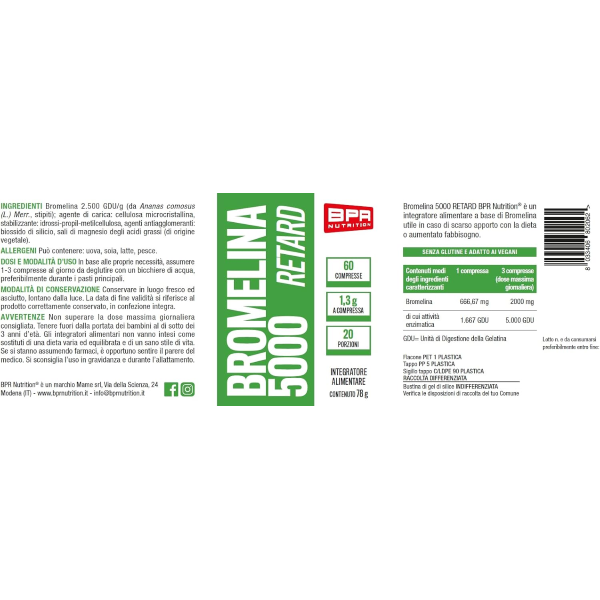 BPR NUTRITION BROMELINA 5000 RETARD IN COMPRESSE GASTRO - PROTETTE
