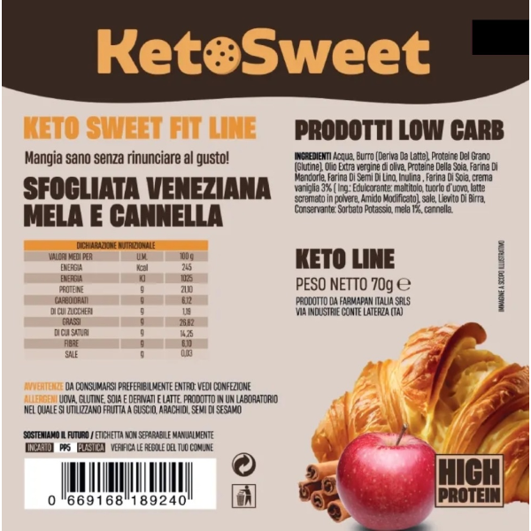KETOSWEET SFOGLIATELLA CLASSICA DA 70 Gr MELA e CANNELLA 