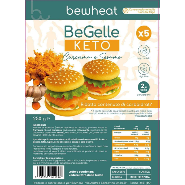 BEWHEAT BEGELLE KETO ALLA CURCUMA (BOX DA 3 PEZZI DA 250 Gr)