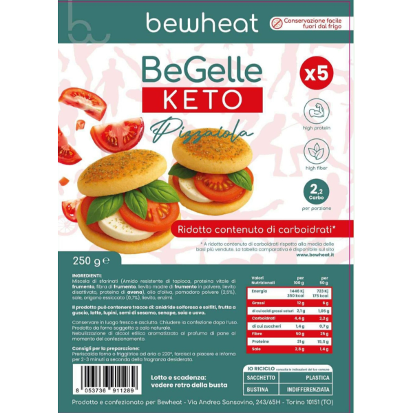 BEWHEAT BEGELLE KETO ALLA PIZZAIOLA (BOX DA 3 PEZZI DA 250 Gr)