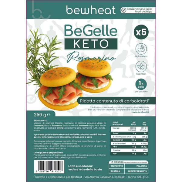 BEWHEAT BEGELLE KETO AL ROSMARINO (BOX DA 3 PEZZI DA 250 Gr)