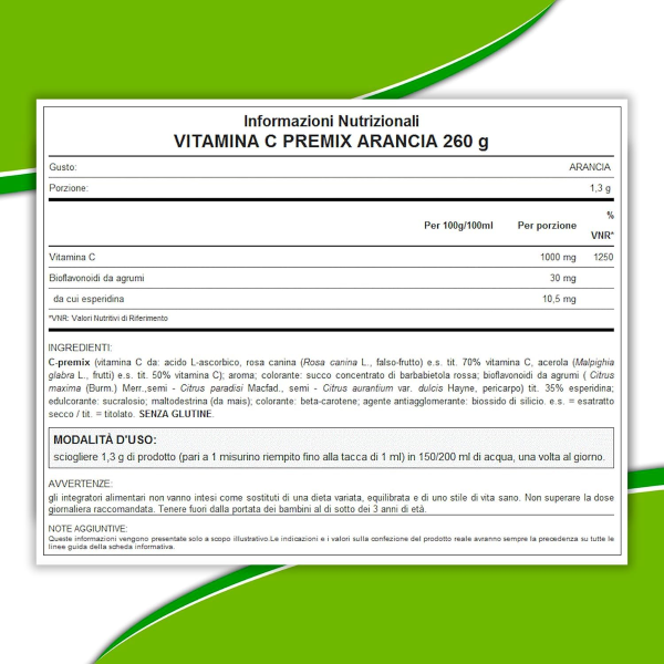 WHYNATURE VITAMINA C PREMIX DA 260 Gr ARANCIA 