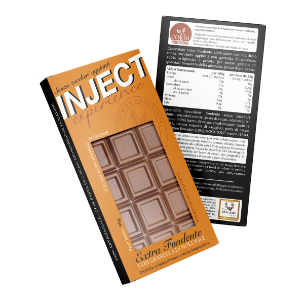 INJECT NUTRITION TAVOLETTA DA 90 Gr EXTRA FONDENTE CON GRANELLA DI NOCCIOLE 