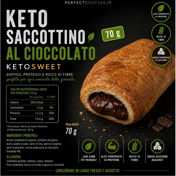 KETOSWEET KETO SACCOTTINO (BOX DA 10x70 Gr) AL CIOCCOLATO